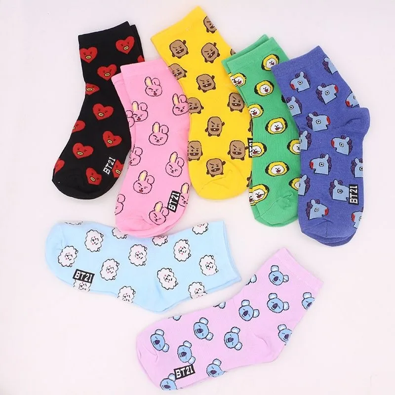 Tippet Line - Chaussettes mi-hautes mignonnes Kawaii BT21, chaussettes