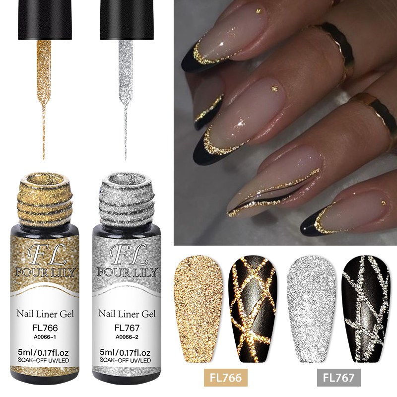 Copolymer Line - Or argent réfléchissant paillettes Liner Gel