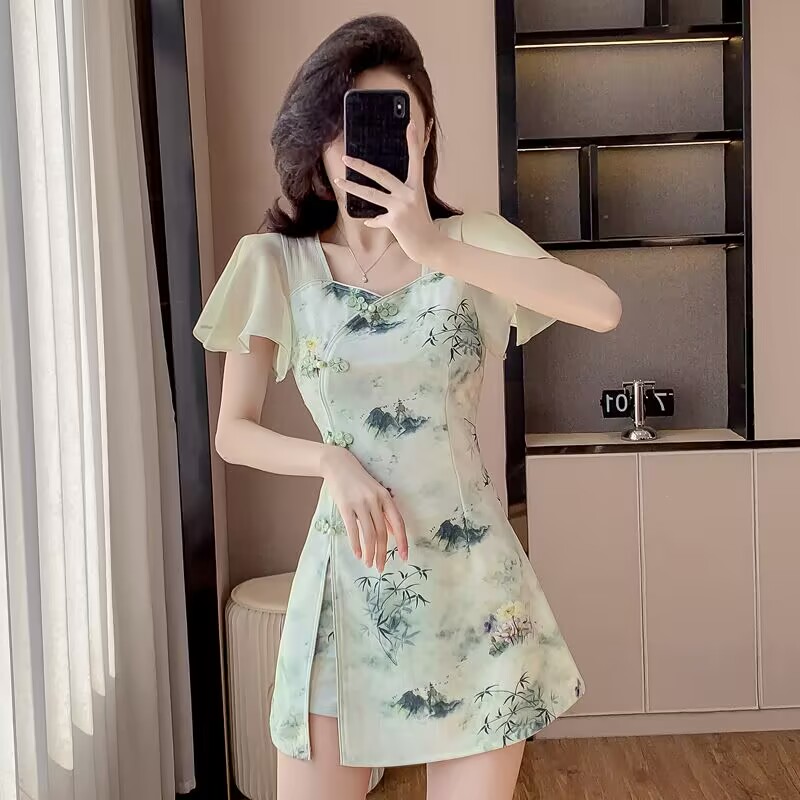 Fly Line - Ensemble deux pièces Cheongsam d'été de