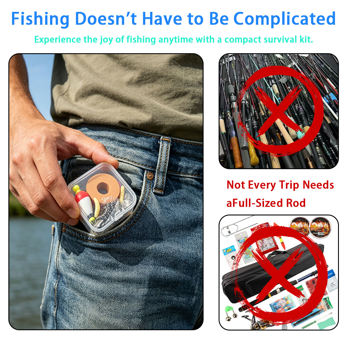 Fishing Line Box - Kit de pêche d'urgence portable, kit